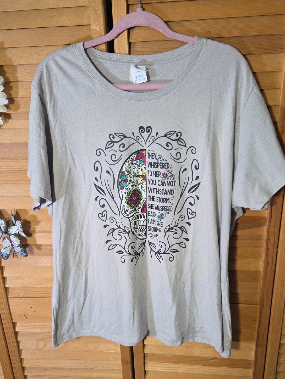 Port & Co Graphic Skull Tee with Colorful Floral Design - I Am The Storm NWT